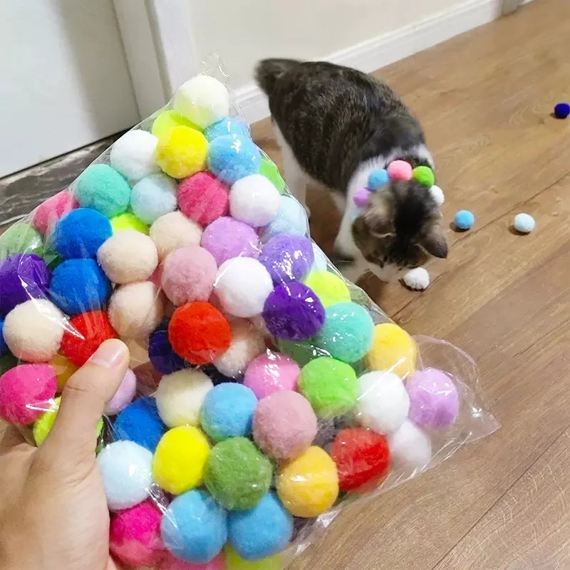 Interactive Cat Toys Mini Pompoms Stretch Plush Ball