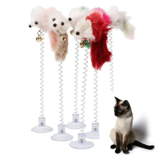 Interactive Cartoon Cat Toy with Feather