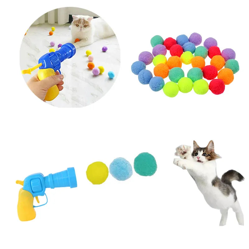 Interactive Cat Toys Mini Pompoms Stretch Plush Ball