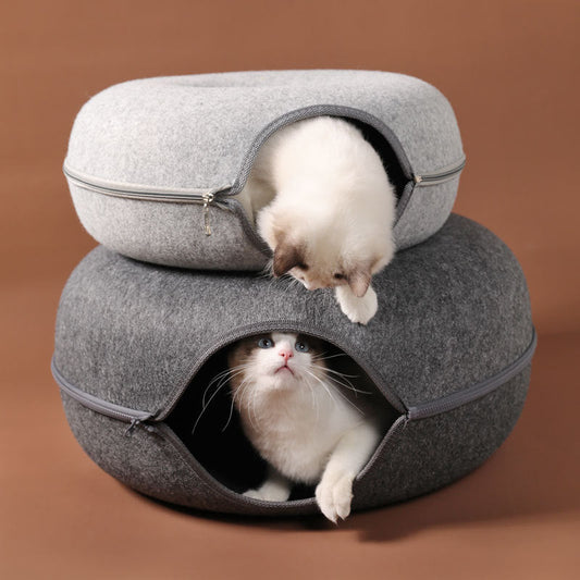 Donut Natural Felt Pet Cave Bed - Happy2Cats