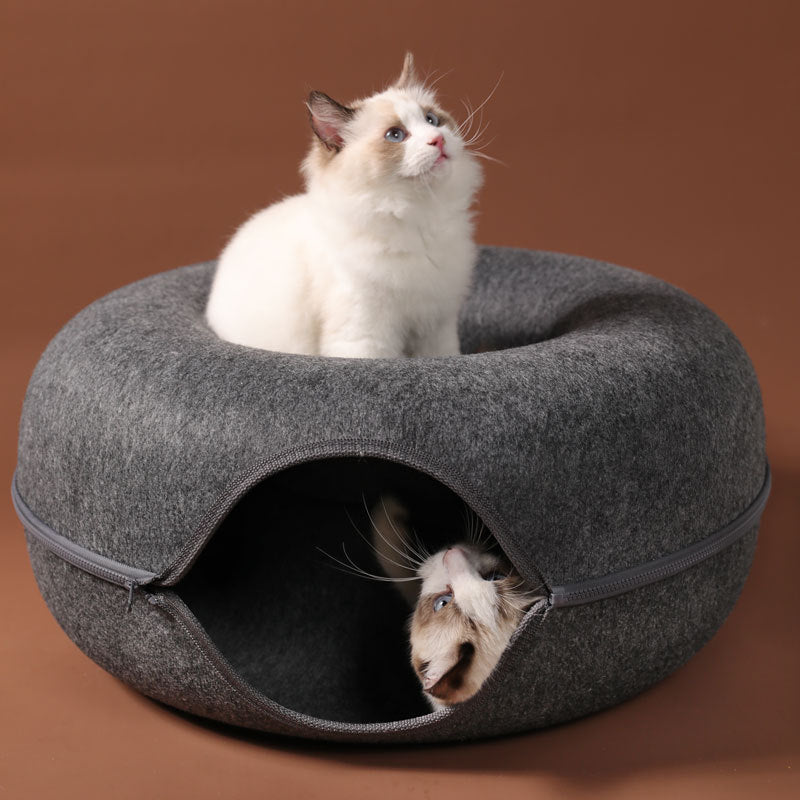 Donut Natural Felt Pet Cave Bed - Happy2Cats