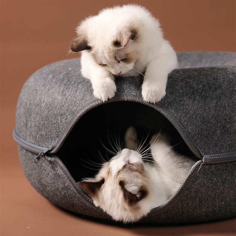 Donut Natural Felt Pet Cave Bed - Happy2Cats