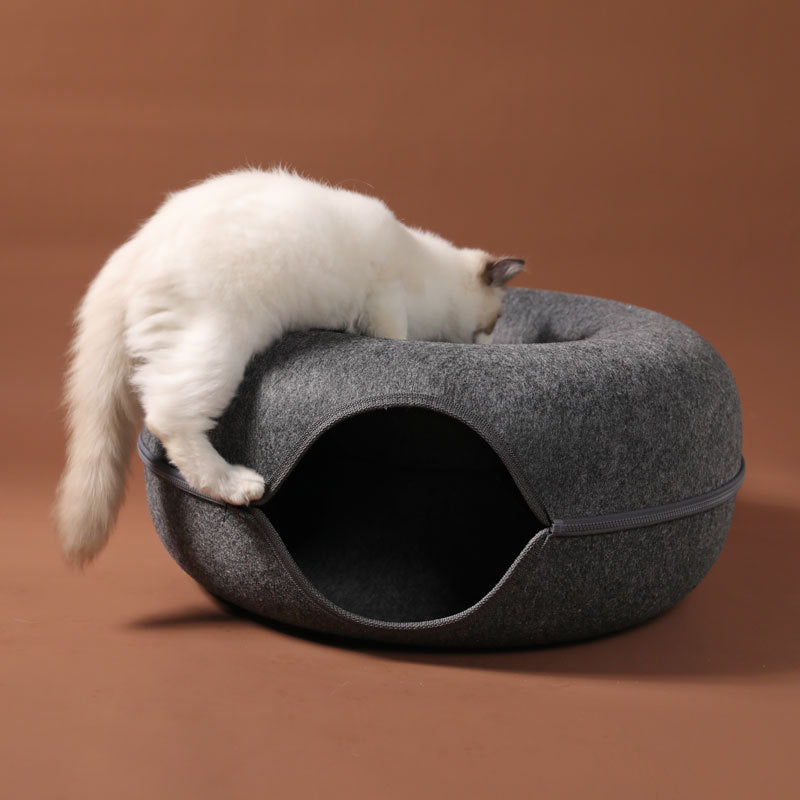 Donut Natural Felt Pet Cave Bed - Happy2Cats