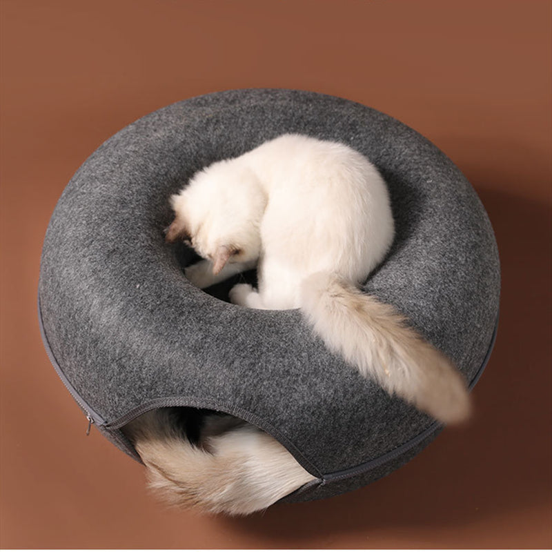 Donut Natural Felt Pet Cave Bed - Happy2Cats